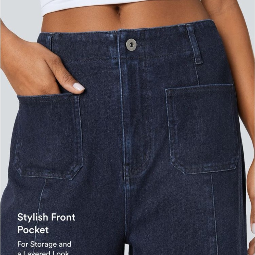 HALARA Navy Wide-Leg Jeans with Front Patch Pockets - Picture 9 of 10